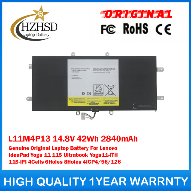 L11M4P13 14.8V 42Wh 2840mAh Genuine Original Laptop Battery For Lenovo IdeaPad Yoga 11 11S Ultrabook Yoga11-ITH 11S-IFI 4Cells 6Holes 8Holes 4ICP4/56/126