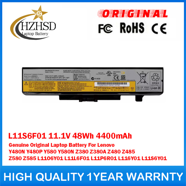 L11S6F01 11.1V 48Wh 4400mAh Genuine Original Laptop Battery For Lenovo Y480N Y480P Y580 Y580N Z380 Z380A Z480 Z485 Z580 Z585 L11O6Y01 L11L6F01 L11P6R01 L116Y01 L11S6Y01