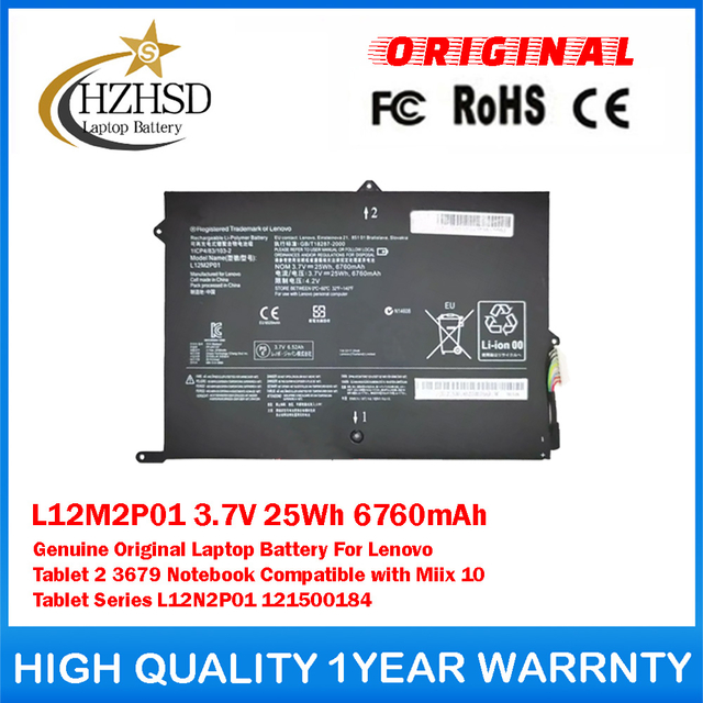 L12M2P01 3.7V 25Wh 6760mAh Genuine Original Laptop Battery For Lenovo Tablet 2 3679 Notebook Compatible With Miix 10 Tablet Series L12N2P01 121500184