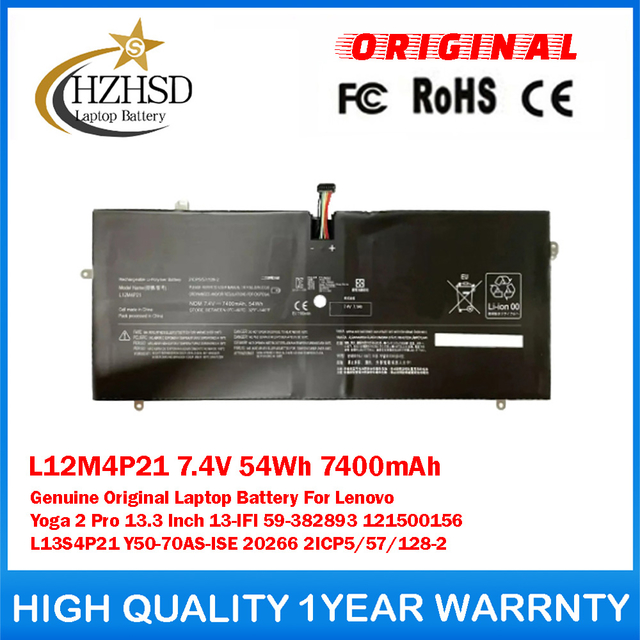 L12M4P21 7.4V 54Wh 7400mAh Genuine Original Laptop Battery For Lenovo Yoga 2 Pro 13.3 Inch 13-IFI 59-382893 121500156 L13S4P21 Y50-70AS-ISE 20266 2ICP5/57/128-2