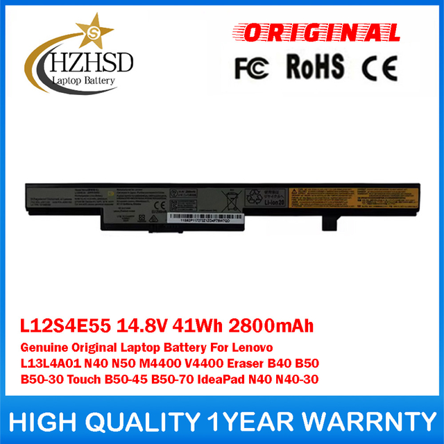 L12S4E55 14.8V 41Wh 2800mAh Genuine Original Laptop Battery For Lenovo L13L4A01 N40 N50 M4400 V4400 Eraser B40 B50 B50-30 Touch B50-45 B50-70 IdeaPad N40 N40-30