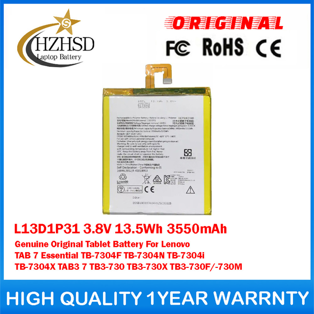 L13D1P31 3.8V 13.5Wh 3550mAh Genuine Original Tablet Battery For Lenovo TAB 7 Essential TB-7304F TB-7304N TB-7304i TB-7304X TAB3 7 TB3-730 TB3-730X TB3-730F/-730M