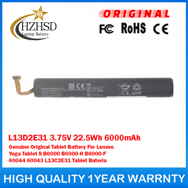 L13D2E31 3.75V 22.5Wh 6000mAh Genuine Original Tablet Battery For Lenovo Yoga Tablet 8 B6000 B6000-H B6000-F 60044 60043 L13C2E31 Tablet Bateria