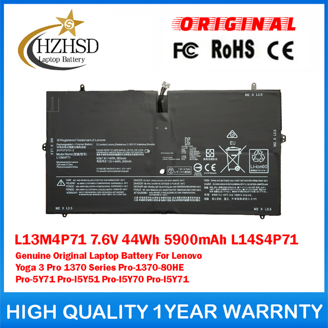 L13M4P71 7.6V 44Wh 5900mAh L14S4P71 Genuine Original Laptop Battery For Lenovo Yoga 3 Pro 1370 Series Pro-1370-80HE Pro-5Y71 Pro-I5Y51 Pro-I5Y70 Pro-I5Y71