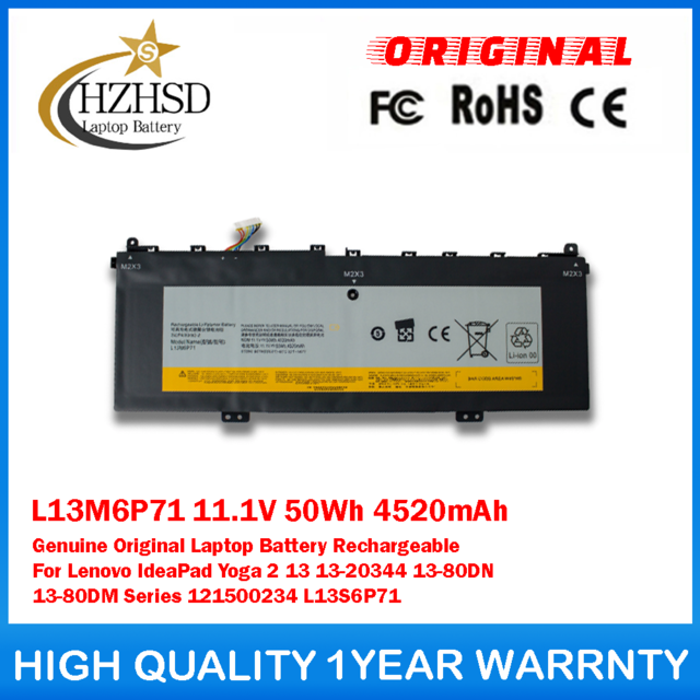 L13M6P71 11.1V 50Wh 4520mAh Genuine Original Laptop Battery Rechargeable For Lenovo IdeaPad Yoga 2 13 13-20344 13-80DN 13-80DM Series 121500234 L13S6P71