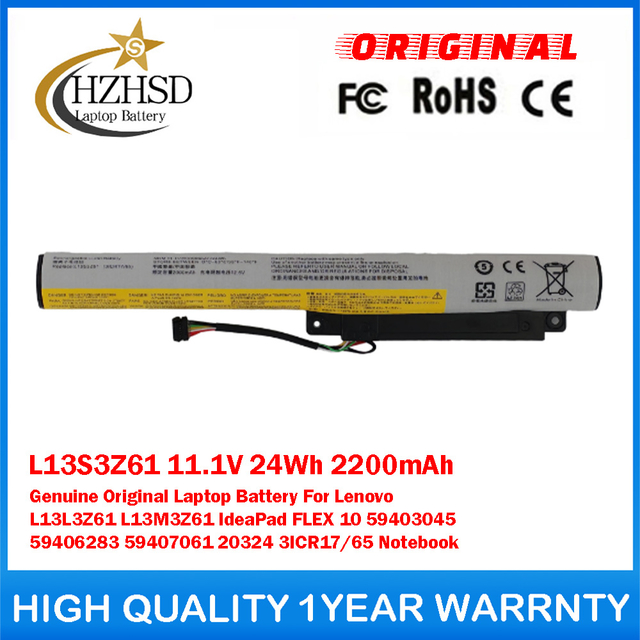L13S3Z61 11.1V 24Wh 2200mAh Genuine Original Laptop Battery For Lenovo L13L3Z61 L13M3Z61 IdeaPad FLEX 10 59403045 59406283 59407061 20324 3ICR17/65 Notebook