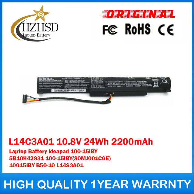 L14C3A01 10.8V 24Wh 2200mAh Genuine Original Laptop Battery For Lenovo Ideapad 100-15IBY 5B10H42831 100-15IBY(80MJ001CGE) 10015IBY B50-10 L14S3A01