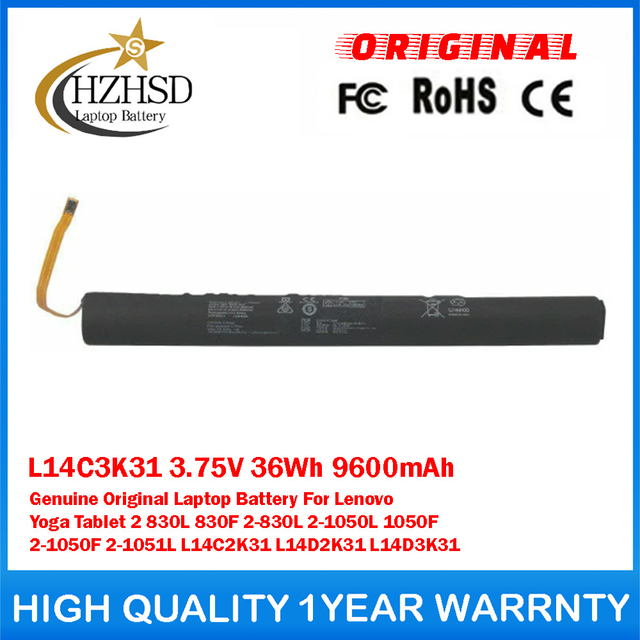 L14C3K31 3.75V 36Wh 9600mAh Genuine Original Laptop Battery For Lenovo Yoga Tablet 2 830L 830F 2-830L 2-1050L 1050F 2-1050F 2-1051L L14C2K31 L14D2K31 L14D3K31