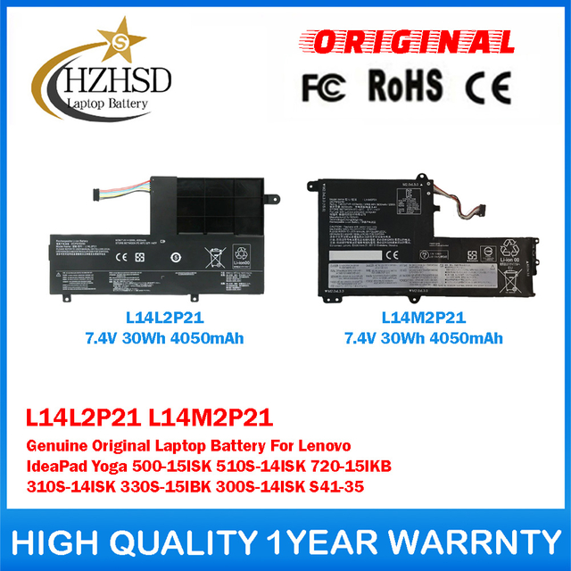 L14L2P21 7.4V 30Wh L14M2P21 Genuine Original Laptop Battery For Lenovo IdeaPad Yoga 500-15ISK 510S-14ISK 720-15IKB 310S-14ISK 330S-15IBK 300S-14ISK S41-35
