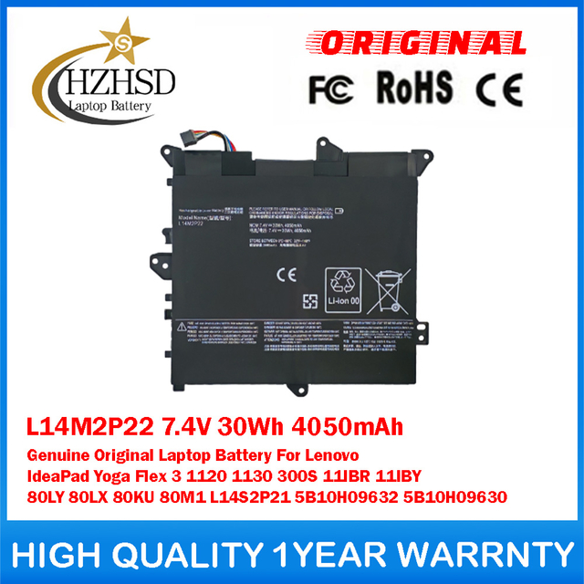 L14M2P22 7.4V 30Wh 4050mAh Genuine Original Laptop Battery For Lenovo IdeaPad Yoga Flex 3 1120 1130 300S 11IBR 11IBY 80LY 80LX 80KU 80M1 L14S2P21 5B10H09632 5B10H09630