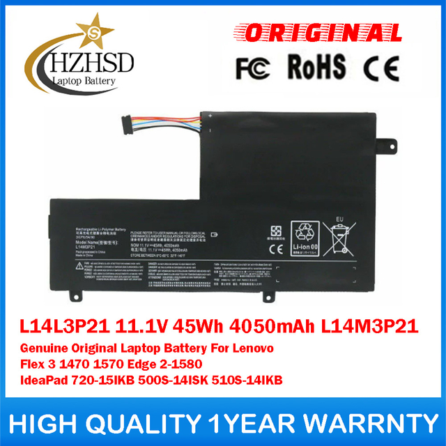L14L3P21 11.1V 45Wh 4050mAh L14M3P21 Genuine Original Laptop Battery For Lenovo Flex 3 1470 1570 Edge 2-1580 IdeaPad 720-15IKB 500S-14ISK 510S-14IKB