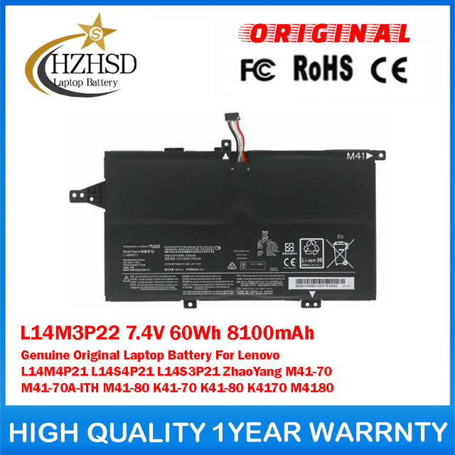 L14M3P22 7.4V 60Wh 8100mAh Genuine Original Laptop Battery For Lenovo L14M4P21 L14S4P21 L14S3P21 ZhaoYang M41-70 M41-70A-ITH M41-80 K41-70 K41-80 K4170 M4180