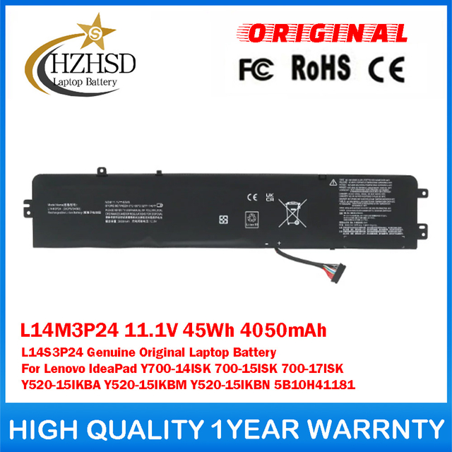 L14M3P24 11.1V 45Wh 4050mAh L14S3P24 Genuine Original Laptop Battery For Lenovo IdeaPad Y700-14ISK 700-15ISK 700-17ISK Y520-15IKBA Y520-15IKBM Y520-15IKBN 5B10H41181