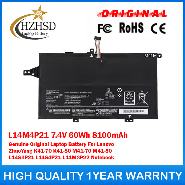 L14M4P21 7.4V 60Wh 8100mAh Genuine Original Laptop Battery For Lenovo ZhaoYang K41-70 K41-80 M41-70 M41-80 L14S3P21 L14S4P21 L14M3P22 Notebook