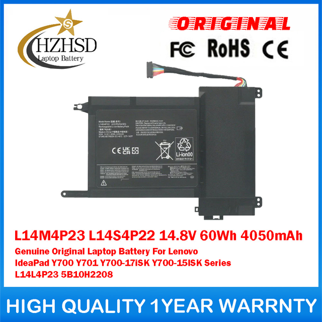 L14M4P23 L14S4P22 14.8V 60Wh 4050mAh Genuine Original Laptop Battery For Lenovo IdeaPad Y700 Y701 Y700-17iSK Y700-15ISK Series L14L4P23 5B10H22084