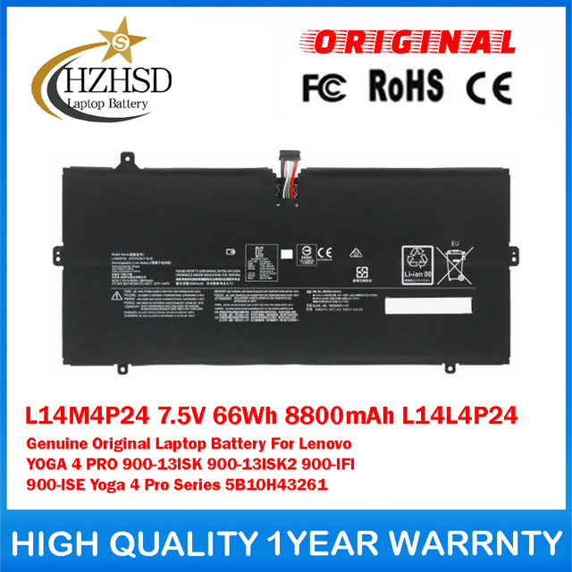 L14M4P24 7.5V 66Wh 8800mAh L14L4P24 Genuine Original Laptop Battery For Lenovo YOGA 4 PRO 900-13ISK 900-13ISK2 900-IFI 900-ISE Yoga 4 Pro Series 5B10H43261