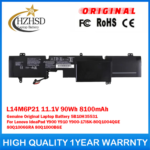 L14M6P21 11.1V 90Wh 8100mAh Genuine Original Laptop Battery 5B10H35531 For Lenovo IdeaPad Y900 Y910 Y900-17ISK-80Q1004QGE 80Q1006GRA 80Q1000BGE