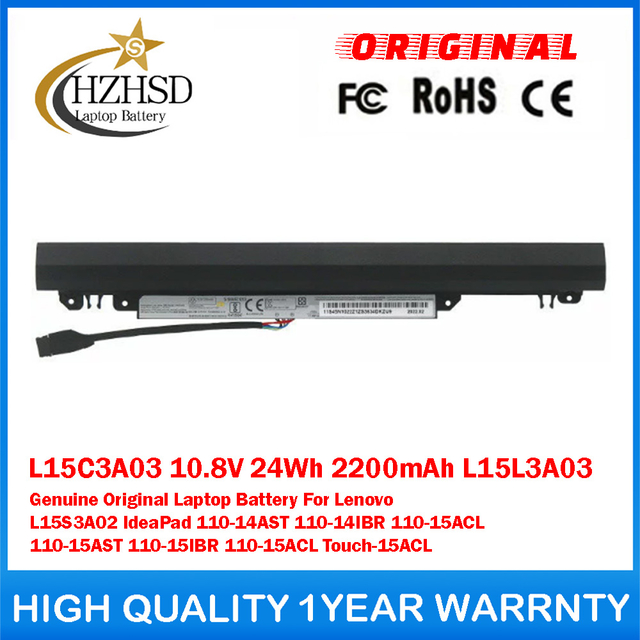 L15C3A03 10.8V 24Wh 2200mAh L15L3A03 Genuine Original Laptop Battery For Lenovo L15S3A02 IdeaPad 110-14AST 110-14IBR 110-15ACL 110-15AST 110-15IBR 110-15ACL Touch-15ACL