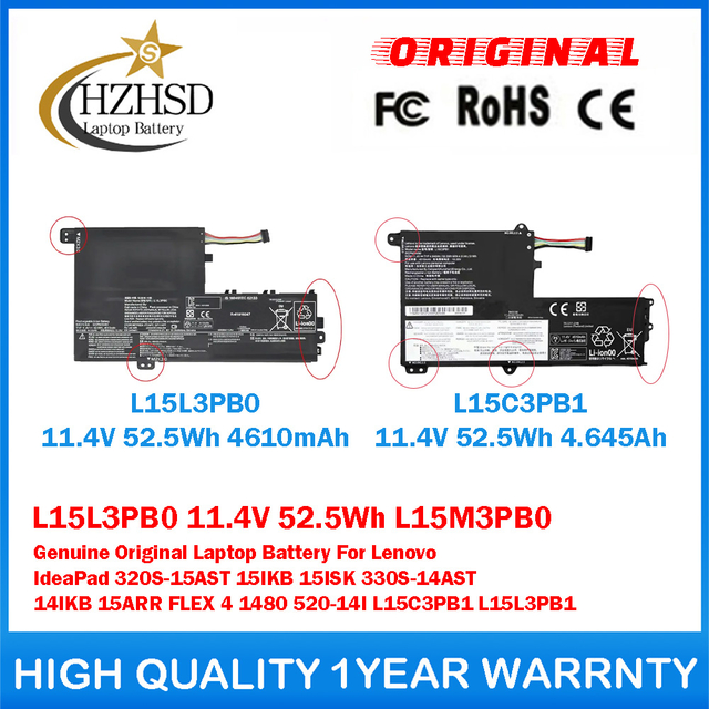 L15L3PB0 11.4V 52.5Wh L15M3PB0 Genuine Original Laptop Battery For Lenovo IdeaPad 320S-15AST 15IKB 15ISK 330S-14AST 14IKB 15ARR FLEX 4 1480 520-14I L15C3PB1 L15L3PB1