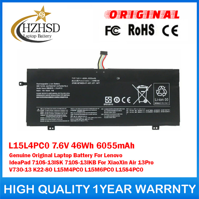 L15L4PC0 7.6V 46Wh 6055mAh Genuine Original Laptop Battery For Lenovo IdeaPad 710S-13ISK 710S-13IKB For XiaoXin Air 13Pro V730-13 K22-80 L15M4PC0 L15M6PC0 L15S4PC0