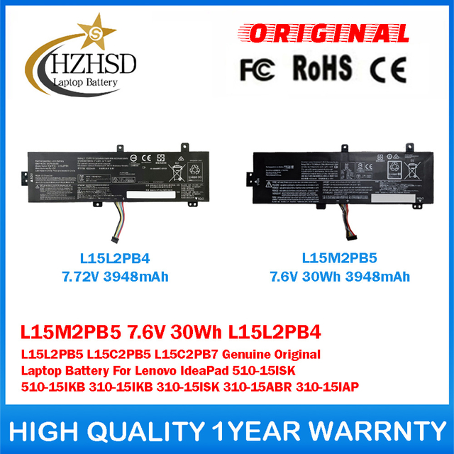 L15M2PB5 7.6V 30Wh L15L2PB4 7.72V 3948mAh L15L2PB5 L15C2PB5 L15C2PB7 Genuine Original Laptop Battery For Lenovo IdeaPad 510-15ISK 510-15IKB 310-15IKB 310-15ISK 310-15ABR 310-15IAP