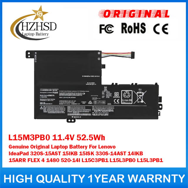 L15M3PB0 11.4V 52.5Wh Genuine Original Laptop Battery For Lenovo IdeaPad 320S-15AST 15IKB 15ISK 330S-14AST 14IKB 15ARR,FLEX 4 1480 520-14I L15C3PB1 L15L3PB0 L15L3PB1