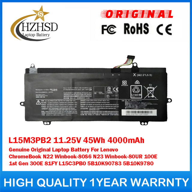 L15M3PB2 11.25V 45Wh 4000mAh Genuine Original Laptop Battery For Lenovo ChromeBook N22 Winbook-80S6 N23 Winbook-80UR 100E 1st Gen 300E 81FY L15C3PB0 5B10K90783 5B10K9780
