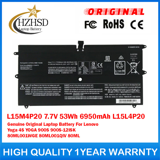 L15M4P20 7.7V 53Wh 6950mAh L15L4P20 Genuine Original Laptop Battery For Lenovo Yoga 4S YOGA 900S 900S-12ISK 80ML001WGE 80ML001QIV 80ML