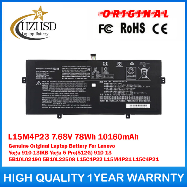 L15M4P23 7.68V 78Wh 10160mAh Genuine Original Laptop Battery For Lenovo Yoga 910-13IKB Yoga 5 Pro(512G) 910 13 5B10L02190 5B10L22508 L15C4P22 L15M4P21 L15C4P21