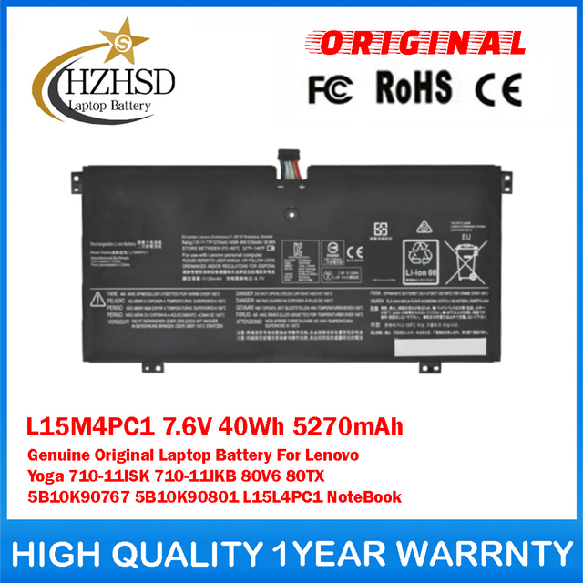 L15M4PC1 7.6V 40Wh 5270mAh Genuine Original Laptop Battery For Lenovo Yoga 710-11ISK 710-11IKB 80V6 80TX 5B10K90767 5B10K90801 L15L4PC1 NoteBook