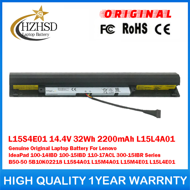 L15S4E01 14.4V 32Wh 2200mAh L15L4A01 Genuine Original Laptop Battery For Lenovo IdeaPad 100-14IBD 100-15IBD 110-17ACL 300-15IBR Series B50-50 5B10K02218 L15S4A01 L15M4A01 L15M4E01 L15L4E01