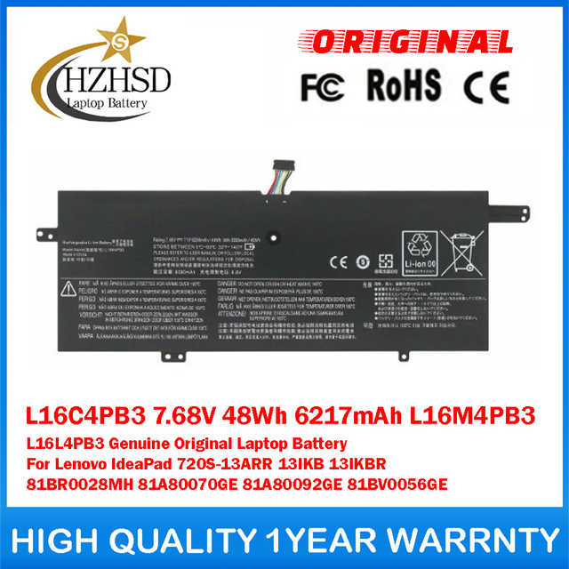 L16C4PB3 7.68V 48Wh 6217mAh L16M4PB3 L16L4PB3 Genuine Original Laptop Battery For Lenovo IdeaPad 720S-13ARR 13IKB 13IKBR 81BR0028MH 81A80070GE 81A80092GE 81BV0056GE
