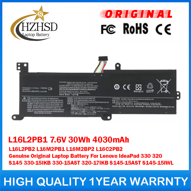 L16L2PB1 7.6V 30Wh 4030mAh L16L2PB2 L16M2PB1 L16M2BP2 L16C2PB2 Genuine Original Laptop Battery For Lenovo IdeaPad 330 320 S145 330-15IKB 330-15AST 320-17IKB S145-15AST S145-15IWL