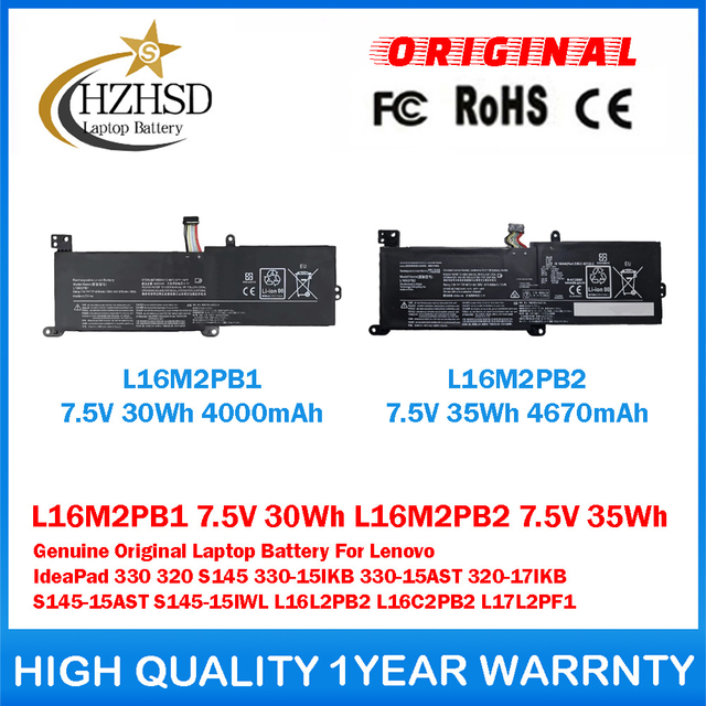 L16M2PB1 7.5V 30Wh L16M2PB2 7.5V 35Wh Genuine Original Laptop Battery For Lenovo IdeaPad 330 320 S145 330-15IKB 330-15AST 320-17IKB S145-15AST S145-15IWL L16L2PB2 L16C2PB2 L17L2PF1