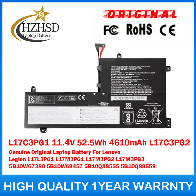 L17C3PG1 11.4V 52.5Wh 4610mAh L17C3PG2 L17L3PG1 L17M3PG1 L17M3PG2 L17M3PG3 Genuine Original Laptop Battery For Lenovo Legion 5B10W67380 5B10W69457 5B10Q88555 5B10Q88559