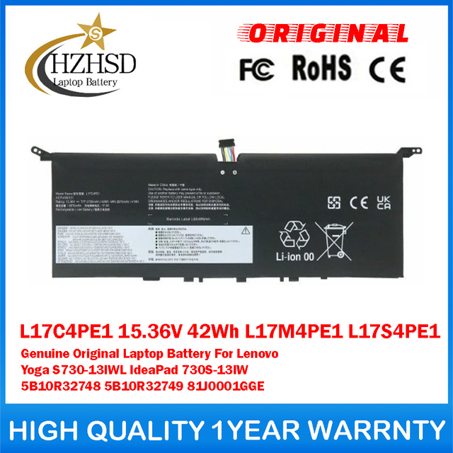 L17C4PE1 15.36V 42Wh L17M4PE1 L17S4PE1 Genuine Original Laptop Battery For Lenovo Yoga S730-13IWL IdeaPad 730S-13IW 5B10R32748 5B10R32749 81J0001GGE
