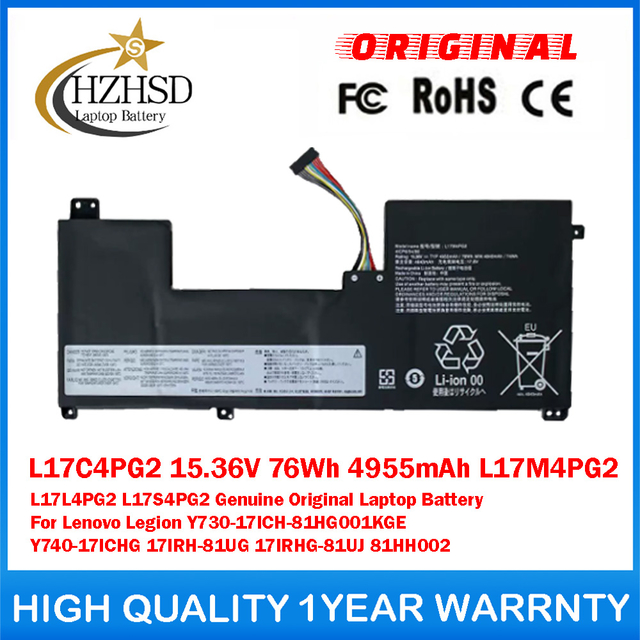L17C4PG2 15.36V 76Wh 4955mAh L17M4PG2 L17L4PG2 L17S4PG2 Genuine Original Laptop Battery For Lenovo Legion Y730-17ICH Y740-17IRHG 17ICHG 5B10Q88556 928QA224H