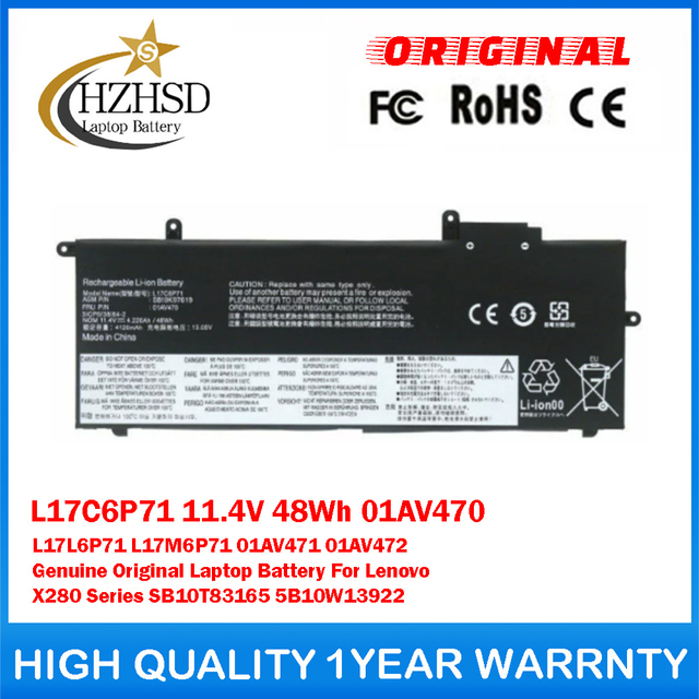 L17C6P71 11.4V 48Wh 01AV470 L17L6P71 L17M6P71 01AV471 01AV472 Genuine Original Laptop Battery For Lenovo X280 Series SB10T83165 5B10W13922