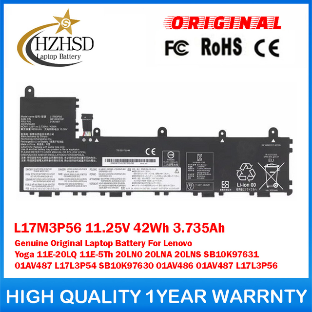 L17M3P56 11.25V 42Wh 3.735Ah ​L17L3P54/6 Genuine Original Laptop Battery For Lenovo Yoga 11E-20LQ ​11E-5TH 20LN0/A/S ​01AV486/7 ​SB10K97630 SB10K97631