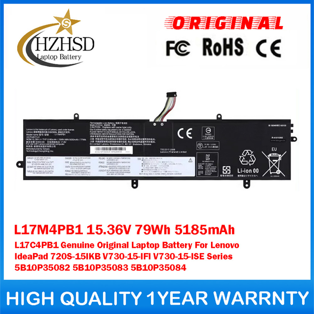 L17M4PB1 15.36V 79Wh 5185mAh L17C4PB1 Genuine Original Laptop Battery For Lenovo IdeaPad 720S-15IKB V730-15-IFI V730-15-ISE Series 5B10P35082 5B10P35083 5B10P35084