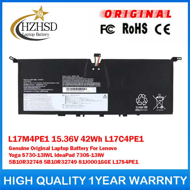 L17M4PE1 15.36V 42Wh L17C4PE1 L17S4PE1 Genuine Original Laptop Battery For Lenovo Yoga S730-13IWL IdeaPad 730S-13IW 5B10R32748 5B10R32749 81J0001GGE