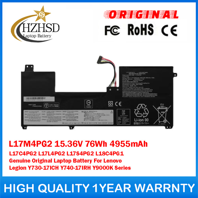 L17M4PG2 15.36V 76Wh 4955mAh L17C4PG2 L17L4PG2 L17S4PG2 L18C4PG1 Genuine Original Laptop Battery For Lenovo Legion Y730-17ICH Y740-17IRH Y9000K Series