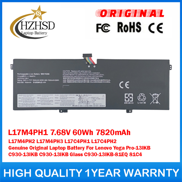 L17M4PH1 7.68V 60Wh 7820mAh L17M4PH2 L17M4PH3 L17C4PH1 L17C4PH2 Genuine Original Laptop Battery For Lenovo Yoga Pro-13IKB C930-13IKB C930-13IKB Glass C930-13IKB-81EQ 81C4