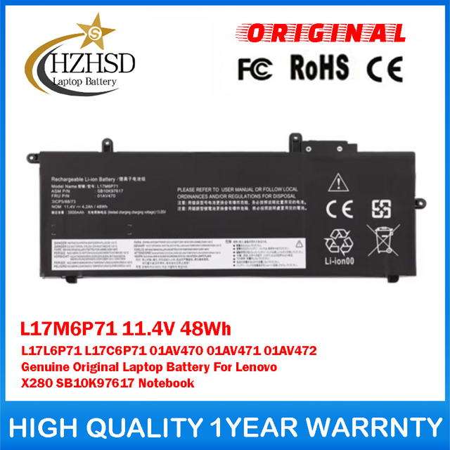 L17M6P71 11.4V 48Wh L17L6P71 L17C6P71 01AV470 01AV471 01AV472 Genuine Original Laptop Battery For Lenovo X280 SB10K97617 Notebook