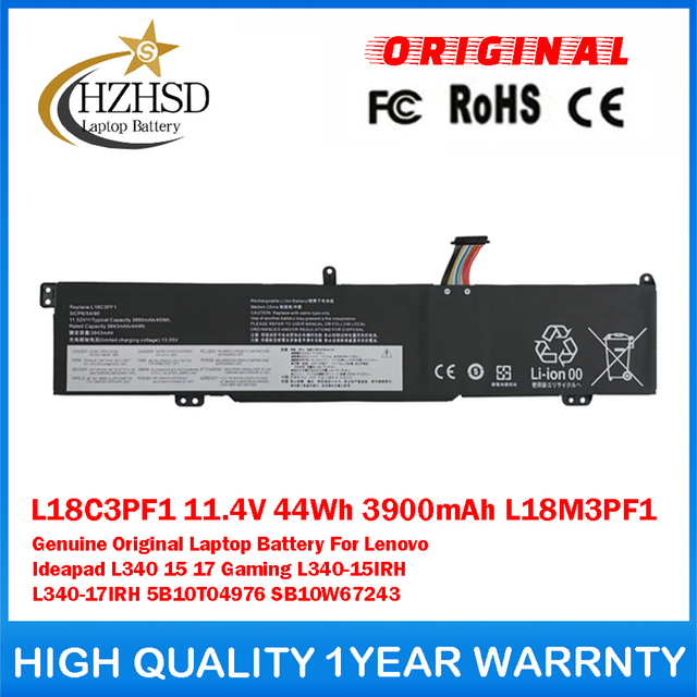 L18C3PF1 11.4V 44Wh 3900mAh L18M3PF1 Genuine Original Laptop Battery For Lenovo Ideapad L340 15 17 Gaming L340-15IRH L340-17IRH 5B10T04976 SB10W67243
