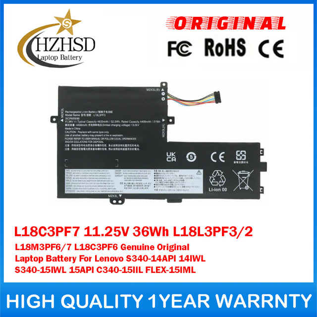 L18C3PF7 11.25V 36Wh L18L3PF3/2 L18M3PF6/7 L18C3PF6 Genuine Original Laptop Battery For Lenovo S340-14API 14IWL S340-15IWL 15API C340-15IIL FLEX-15IML