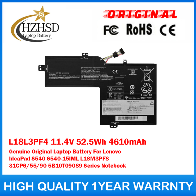 L18L3PF4 11.4V 52.5Wh 4610mAh Genuine Original Laptop Battery For Lenovo IdeaPad S540-15IML S540 15 L18M3PF8 Series Notebook