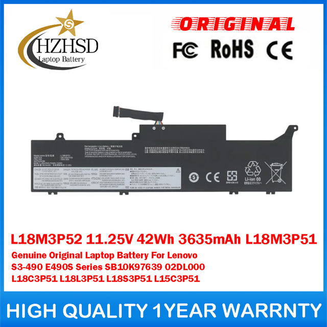 L18M3P52 11.25V 42Wh 3635mAh L18M3P51 Genuine Original Laptop Battery For Lenovo S3-490 E490S Series SB10K97639 02DL000 L18C3P51 L18L3P51 L18S3P51 L15C3P51