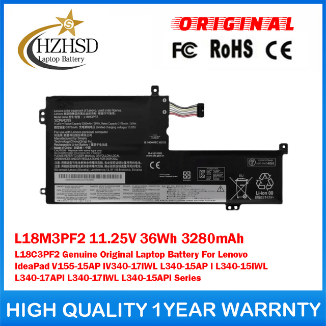 L18M3PF2 11.25V 36Wh 3280mAh L18C3PF2 Genuine Original Laptop Battery For Lenovo IdeaPad V155-15AP IV340-17lWL L340-15AP IL340-15IWL L340-17API L340-17IWL L340-15API Series