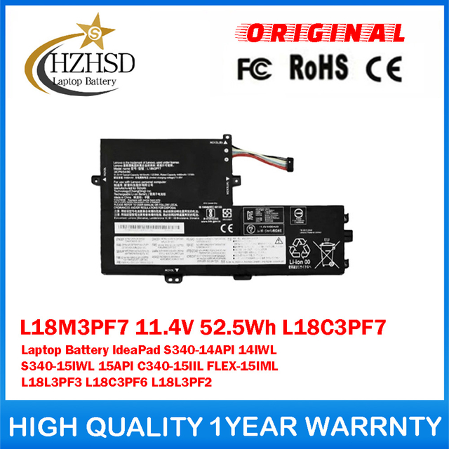 L18M3PF7 11.4V 52.5Wh L18C3PF7 Genuine Original Laptop Battery For Lenovo IdeaPad S340-14API 14IWL S340-15IWL 15API C340-15IIL FLEX-15IML L18L3PF3 L18C3PF6 L18L3PF2